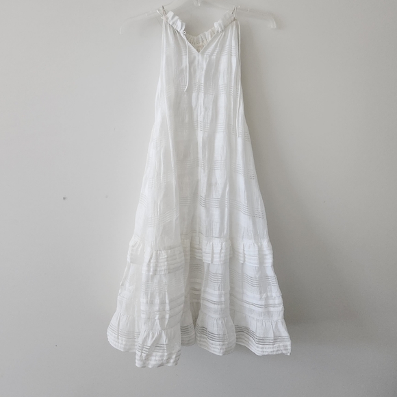 Reiss Gabriella Ruffle High Neck Linen Blend Shift Dress White 8 NWT - Picture 9 of 12